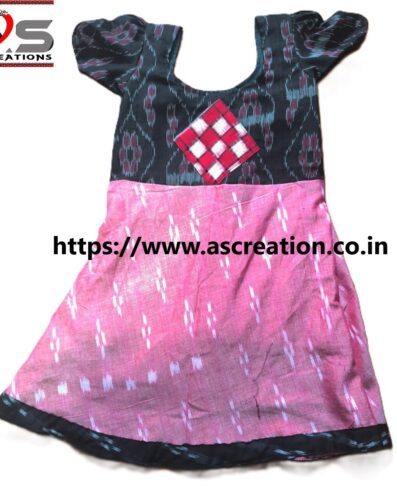 Premium Cotton Baby Frock with Sakta Design – Pink & Black, U-Neck, Regular Fit
