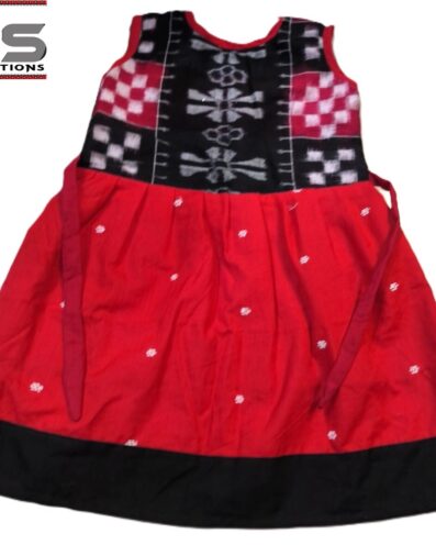Premium Cotton Baby Frock with Sapta Black Border Design – Red & Black, O-Neck, Regular Fit
